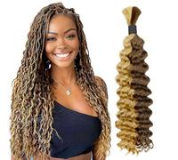 Lashey Human Braiding Hair Deep Wave 50g Bulk Human Hair for Braiding #4/27 Ash Brown Mix Honey Blonde 100% Virgin Hair Bulk No Weft Human Hair Extensions for Boho Braids 20 Inch