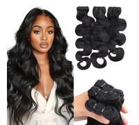 Lashey Human Hair Bundles Body Wave 3 Bundles 16 18 20 Inches 100% Virgin Human Hair Bundle Soft and Bouncy Double Weft Body Wave Bundles Human Hair Extensions Natural Black