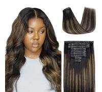 Lashey Seamless Clip in Hair Extensions Human Hair 150g 9pcs Straight Natural Black Mixed Chestnut Brown Clip in Hair Extensions 22 Inch for Women Hair Extensions with PU Soft Invisi Edge