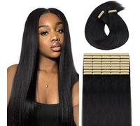 Lashey Tape in Hair Extensions Human Hair 100g/pack 40pcs Yaki Straight Tape in Extensions 14 Inch Natural Black Invisible Double-Side Tape in Hair Extensions for Women