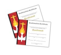 Lashicorn Catholic Confirmation Certificate Banner Line | 30 pk 8.5x11” First Holy Communion Paper Cards Bulk Gift of The Holy Spirit Religious Mass Card Sacraments Church (Horizontal Red Border)