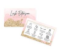 Lash Extension Aftercare Cards | 50 Pack | 2x3.5 inch Business Card Size | Eyelash Extension Supplies | Lash Aftercare | Pink Watercolor and Gold Design