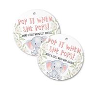 Lashicorn Pop It When She Pops Elephant Tags | 30 pk, 2.5” Blue Woodland Animals Labels for Champagne Bottles Pink Bubbly Labels for Mini Bottles Baby Shower Favor