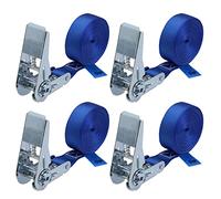 Lashing strap with ratchet 4 pack ratchet tie down straps tensioning belts heavy duty adjustable blue 4 m or 6 m, wide 25 mm - loadable up to 800 kg DIN EN 12195-2, 4 pieces 2.5 cm x 4 m