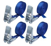 Lashing strap with ratchet 4 pack ratchet tie down straps tensioning belts heavy duty adjustable blue 4 m or 6 m, wide 25 mm - loadable up to 800 kg DIN EN 12195-2, 4 pieces 2.5 cm x 6 m