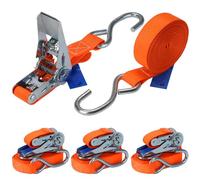 Lashing strap with ratchet S hook 4 pack 700kg ratchet tie down straps tensioning belts heavy duty adjustable DIN EN 12195-2 4 m or 6 m wide 25 mm, Packaging Unit:4er Pack 2.5 cm x 6 m