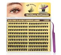 LASHVIEW 198+Pcs Self Adhesive Eyelashes, Press On Lashes Pre Glued Eyelash Extension Kit with Lash Tweezer,10-16mm No Glue No Remover Needed Self Adhesive Lashes Clusters A14
