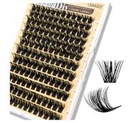 LASHVIEW Cluster Lashes Fluffy Lash Clusters, 144pcs D Curl Natural Lashes Clusters, DIY Individual Lash Extensions with Soft Ultra-thin Band, 10-16mm (M02)