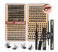LASHVIEW Cluster Lashes Kit Lash Clusters with Glue and Remover and Lash Tweezer, Volume Clusters Lashes Book Kit D Curl Eyelash Extensions for DIY at Home 10-16mm (FSMA-KIT)