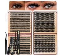 LASHVIEW Cluster Lashes Kit Lash Clusters with Glue and Remover and Lash Tweezer, Volume Clusters Lashes Book Kit D Curl Eyelash Extensions for DIY at Home 10-16mm (60D+80D+100D+120D)