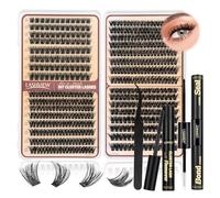 LASHVIEW Cluster Lashes Kit Lash Clusters with Glue and Remover and Lash Tweezer, Volume Clusters Lashes Book Kit D Curl Eyelash Extensions for DIY at Home 10-16mm (56D+60D+80D+100D)