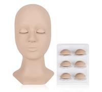 LASHVIEW Lash Mannequin Head,Replaced Eyelids Mannequin Head,Lash Extension Practice, with 4 Pairs Replaced Eyelids, Makeup Soft-Touch Rubber Practice Head, Natural Skin Color
