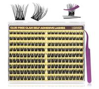 LASHVIEW Self Adhesive Eyelashes Clusters, Press On Lashes Pre Glued Eyelash Extension Kit with Lash Tweezer,10-16mm No Glue No Remover Needed Self Adhesive Lashes Clusters ZNF07-CD