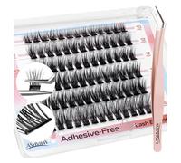 LASHVIEW Self Adhesive Eyelashes, D Curl Press On Lash Clusters Kit Pre Glued Eyelash Clusters with Applicator,No Glue No Remover Needed DIY Lash Extension Kit 10-16mm (N06 60Pcs)