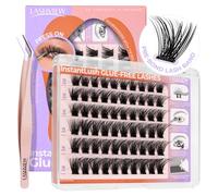 LASHVIEW Self Adhesive Eyelashes,D Curl Press On Lash Clusters Kit Pre Glued Eyelash Clusters with Applicator,No Glue No Remover Needed DIY Lash Extension Kit 10-16mm N50
