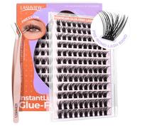 LASHVIEW Self Adhesive Lash Clusters Eyelashes, Press-on Lashes 10-16mm Individual Lash Extension Kit with Lash Tweezers,No Glue Needed Natural Self Adhesive N50 120Pcs