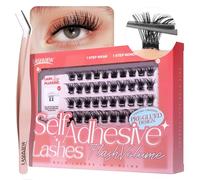 LASHVIEW Self Adhesive Lash Clusters Eyelashes,Press-on Lashes 10-16mm Individual Lash Extension Kit with Lash Tweezers,No Glue Needed Natural Self Adhesive DIY Eyelash Extension Kit 60pcs (Z04)