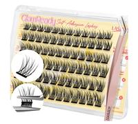LASHVIEW Self Adhesive Lash Clusters Eyelashes,Press-on Lashes 10-16mm Individual Lash Extension Kit with Lash Tweezers,No Glue Needed Natural Self Adhesive DIY Eyelash Extension Kit 60pcs (A10)