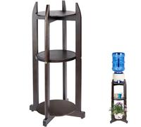 LASIDO Natural Solid Wood Water Dispenser Floor Stand (32.8" Hight-11.2" Wide) Drink Dispenser Floor Stand with 2 Round Shelfs Included for 1-5 Gallon Water Bottles/Crocks, Water Jug (Walnut Color)