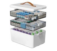 LASIEYO Medicine Organizer Storage Box 3-Tier, Portable Latch Bin with Lid and Leather Handle, Cabinet Closet Organization for Home Office, Pill Bottle, First Aid, Sewing, Art, Craft