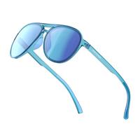 Lasiyanor Lightweight TAC Polarized Tinted Classic Vintage Retro 70s Sunglasses, TR-90 Frame for Women Men, UV 400 Protection, Transparent Blue, Medium