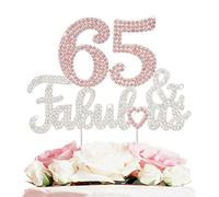 LASKYER 65 & Fabulous Silver Pink Rhinestone Cake Topper - Happy 65th Birthday Cheers to 65 Years Old Bday Party Metal Sparkly Cake Centerpieces Topper Decorations Keepsake.