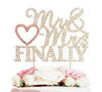 LASKYER Finally Mr & Mrs Gold & Pink Wedding Rhinestone Cake Topper - Perfect for Bridal Shower Engagement Wedding Party Metal Sparkly Cake Centerpieces Topper Decorations Keepsake.