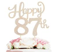 LASKYER Happy 87th Birthday Decorations,87th Birthday Gold Rhinestone Cake Topper - Cheers to 87 Years Old Bday Party Metal Sparkly Cake Centerpieces Sign.