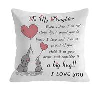LASLEN Square Hugs To My Daughter Throw Pillow Covers Cushion Covers 45 x 45 cm Decorative Elephant Couch Pillow Cases for Living Room Bedroom Home Outdoor, 18 x 18 Inch