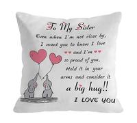 LASLEN Square Hugs To My Sister Throw Pillow Covers Cushion Covers 45 x 45 cm Decorative Elephant Couch Pillow Cases for Living Room Bedroom Home Outdoor, 18 x 18 Inch
