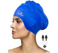 Lasmare Silicone Swimming Cap with 3D Ear Protection (Blue) - Waterproof Bathing Hat for Women & Men