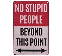 LASMINE Warning No Stupid People Beyond This Point Rustic Metal Tin Sign Wall Decor Art Vintage Metal Sign Garage Signs for Men Home Decor Tin Art Decor Metal Mouse pad 8X12 Inch