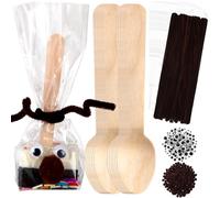 Lasnten 100 Pcs Christmas Cellophane Treat Bags Christmas Elk Cello Bags with Wooden Spoons and Twister Clear Plastic Pouches for Xmas Hot Cocoa Marshmallow Cookies Packing Party Supplies