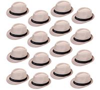 Lasnten 16 Pcs Fedora Style Hat Bulk Men 1920s Gangster Short Brim Panama Cap Women Party Costume, Circumference 60 cm, Creamy White, about 23.6 inches