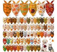 Lasnten 70 Pcs Fall Dog Bandanas Bulk Autumn Pumpkin Maple Leaf Harvest Dog Scarfs Thanksgiving Adjustable Pet Triangle Bibs Holiday Pet Costume Accessories for Medium Large Cat Grooming (Classic)