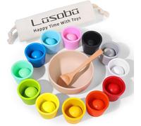 Lasoba Rainbow Balls in Montessori Cups, Color Sorting Toys for 3 Year Old Toddlers, Learning to Sort and Count Colors, Games