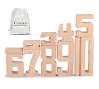 Lasoba Wooden Number Building Blocks, Large Digit Blocks 1-10, 10 Pcs Math Blocks Number Toys for Kids, Educational Blocks for Toddlers, Toys to Learn Numbers for 3 Year Olds +
