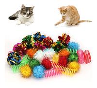 LASOCUHOO Cat Toys, 30 Packs Interactive Cat Toy Pack Including Cat Crinkle Balls, Cat Sparkle Balls, Spiral Springs for Most Cats