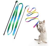 LASOCUHOO Interactive Cat Rainbow Wand Toys, Interactive Cat Teaser Wand String, Colorful Ribbon Charmer for Most Cats and Kittens - 2 PCS