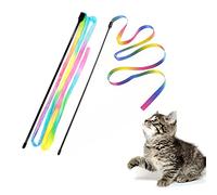 LASOCUHOO Interactive Cat Rainbow Wand Toys, Interactive Cat Teaser Wand String, Colorful Ribbon Charmer for Most Cats and Kittens - 2 Packs