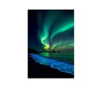 LASOQUAN Aurora Borealis over Iceland Beach Poster Decorative Painting Canvas Wall Posters And Art Picture Print Modern Family Bedroom Decor Posters 12x18inch(30x45cm)