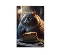 LASOQUAN Funny Fat Cat Cake Poster Decorative Painting Canvas Wall Posters And Art Picture Print Modern Family Bedroom Decor Posters 16x24inch(40x60cm)