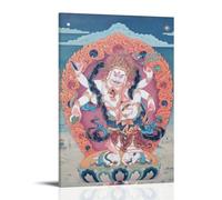LASOQUAN White Six Armed Mahakala Thangka Poster Decorative Painting Canvas Wall Posters And Art Picture Print Modern Family Bedroom Decor Posters 20x30inch(50x75cm)