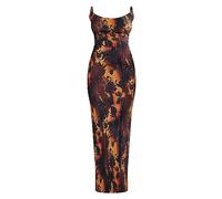 LASPIA Cowl Neck Dress Sexy Strap Shoulder Pleated Maxi Dresses Summer Wedding Guest Dresses for Women, Brown, XL