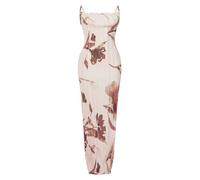 LASPIA Cowl Neck Dress Sexy Strap Shoulder Pleated Maxi Dresses Summer Wedding Guest Dresses for Women, White, L