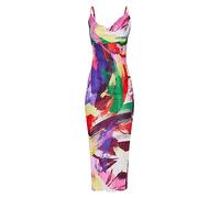 LASPIA Cowl Neck Dress Sexy Strap Shoulder Pleated Maxi Dresses Summer Wedding Guest Dresses for Women, Multicolored, M