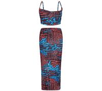 LASPIA Women's Summer 2 Piece Beach Outfit Casual Sleeveless Pleated Cropped Tank Top High Waisted Maxi Skirt Set, Brown, M