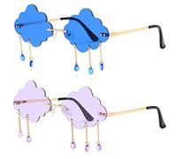 LASPOR Retro Rimless Sunglasses for Women Men Vintage Metal Frameless Cloud Glasses Raining Crystal Pendant UV400 Protection blue Size: M
