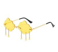 LASPOR Retro Rimless Sunglasses for Women Men Vintage Metal Frameless Cloud Glasses Raining Crystal Pendant UV400 Protection (Yellow)