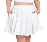 LassDazz Women's Plus Size Mini Skater Skirt Basic Versatile Stretchy Flared Casual Skirts with Pockets, White, XXL Plus